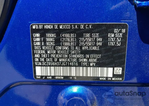 2018 Honda Hr-V Lx z USA, uszkodzony, nr VIN 3CZRU6H37JG714616